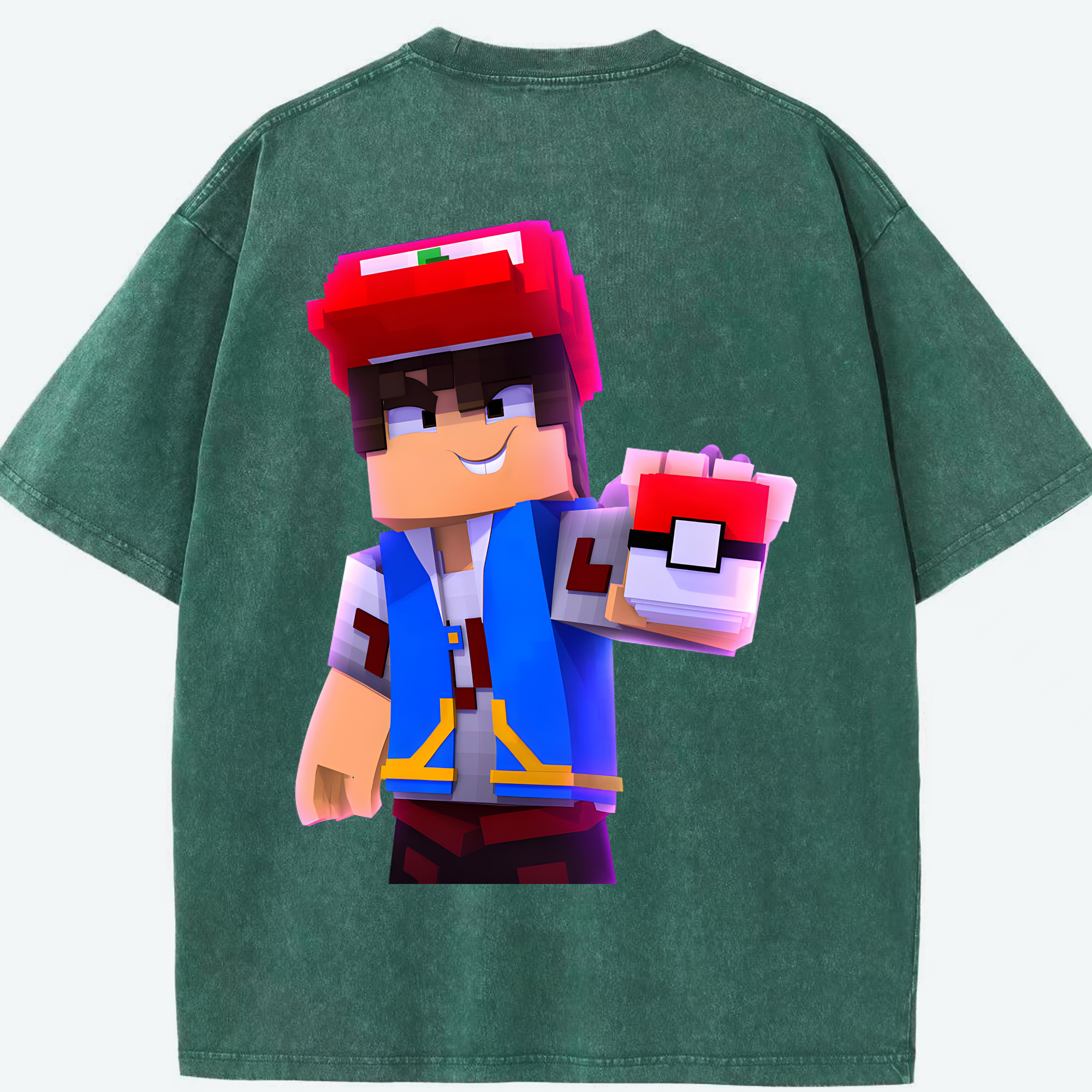 （画像用） マインクラフト ブロックの世界 Minecraft MC Block world 綿100% ヴィンテージ風 半袖Tシャツ（背面プリント）